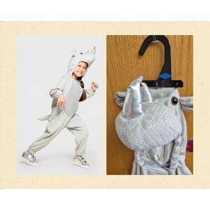 Infant & Toddler Girls Gray Plush Rhino Hooded Jumpsuit Dress up Costume 18-24M